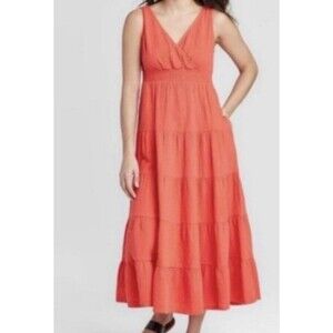 Universal Thread Coral Tiered Maxi Dress